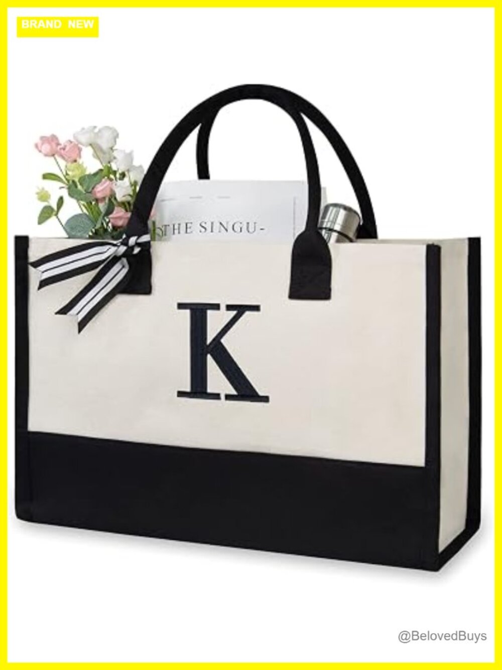Personalized Initial Canvas Beach Bag Monogrammed Tote